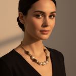 Vintage Model Kahverengi Taşlı Ve İnci Detaylı Kolye